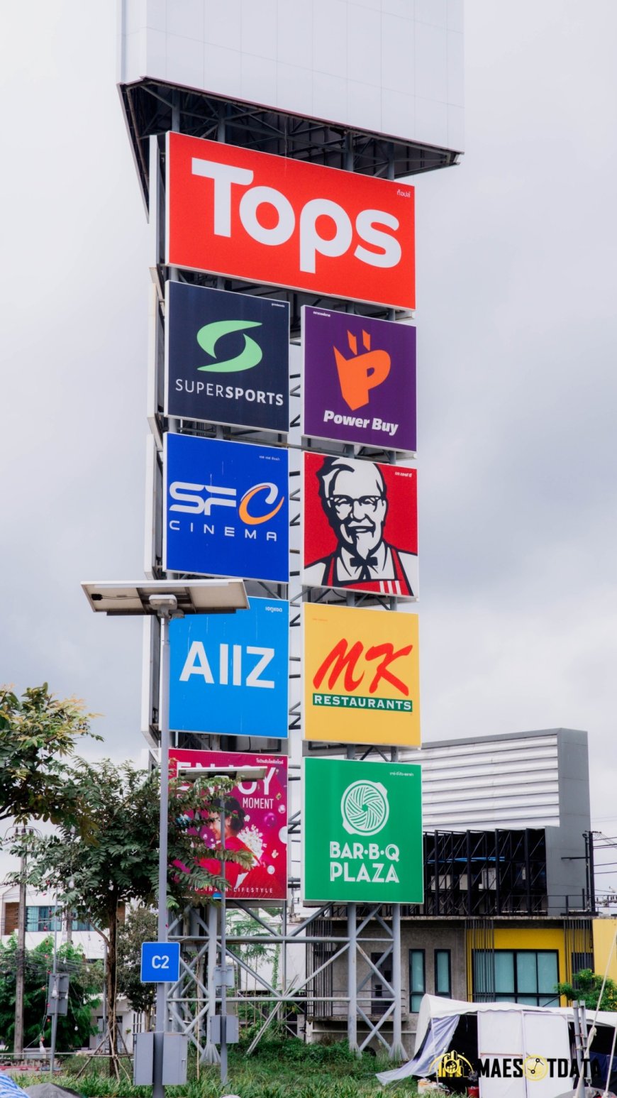 ป้ายร้านค้าในโรบินสันแม่สอด Tops SF Cinema KFC MK