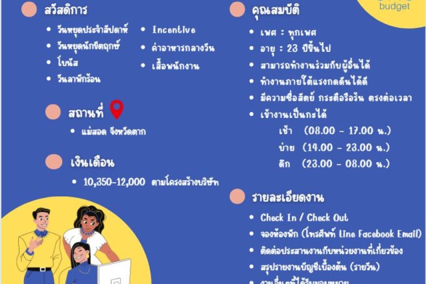 วันบัดเจท โฮเทล ตาก แม่สอด รับสมัครพนักงานต้อนรับ ด่วน 2 อัตรา